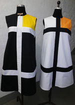 Kostüm Kleid Mondrian Courrège Geometrie schwarz weiss